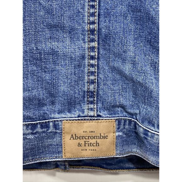 Abercrombie & Fitch Distressed Vintage Denim Jacket Hoodie Size Boy's Small 34" - Picture 11 of 12